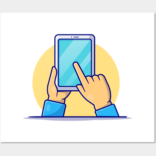 Hand Holding Tablet Cartoon Vector Icon Illustration Posters and Art